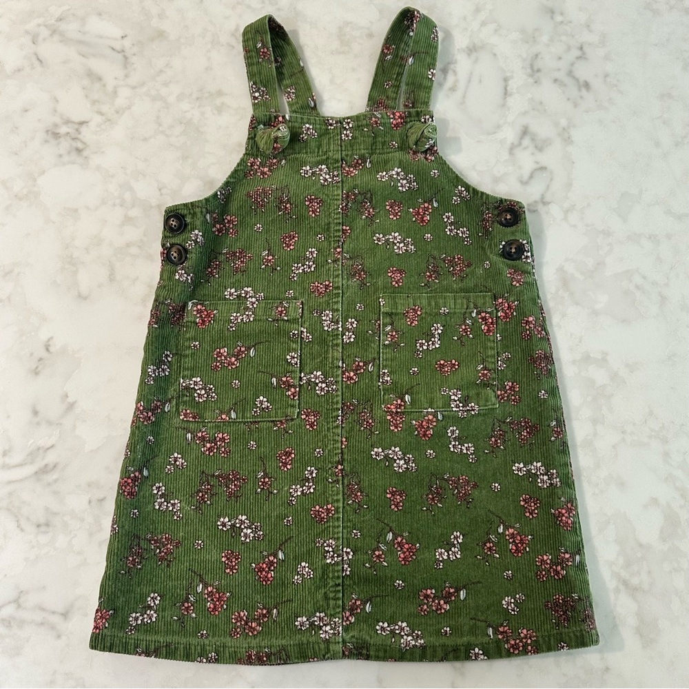 Btween Green Floral Corduroy Jumper/Overalls Dress. Girls Size 6.